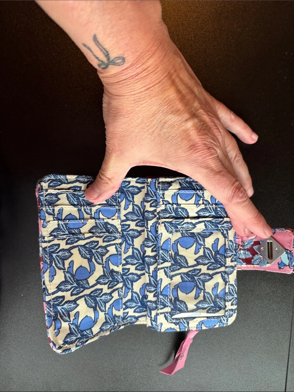 Vera Bradley Lilo and Stitch Pink Quilted Floral Wallet with Blue Leaf Motif - Picture 2 of 4